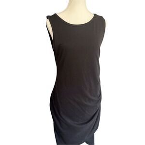 Leith Black Sleeveless Ruched Bodycon Dress Women's Size L Knee Length